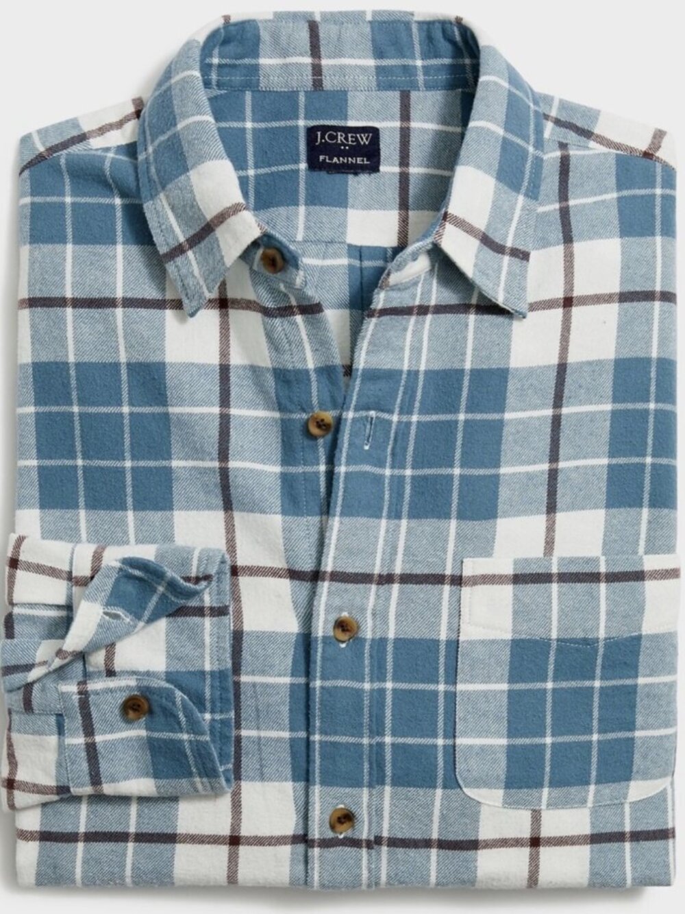 J.Crew Men’s Slim Fit Flannel Shirt Blue Cream Plaid Button Down